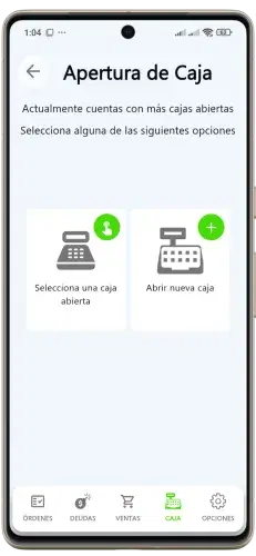 Opciones de apertura de caja